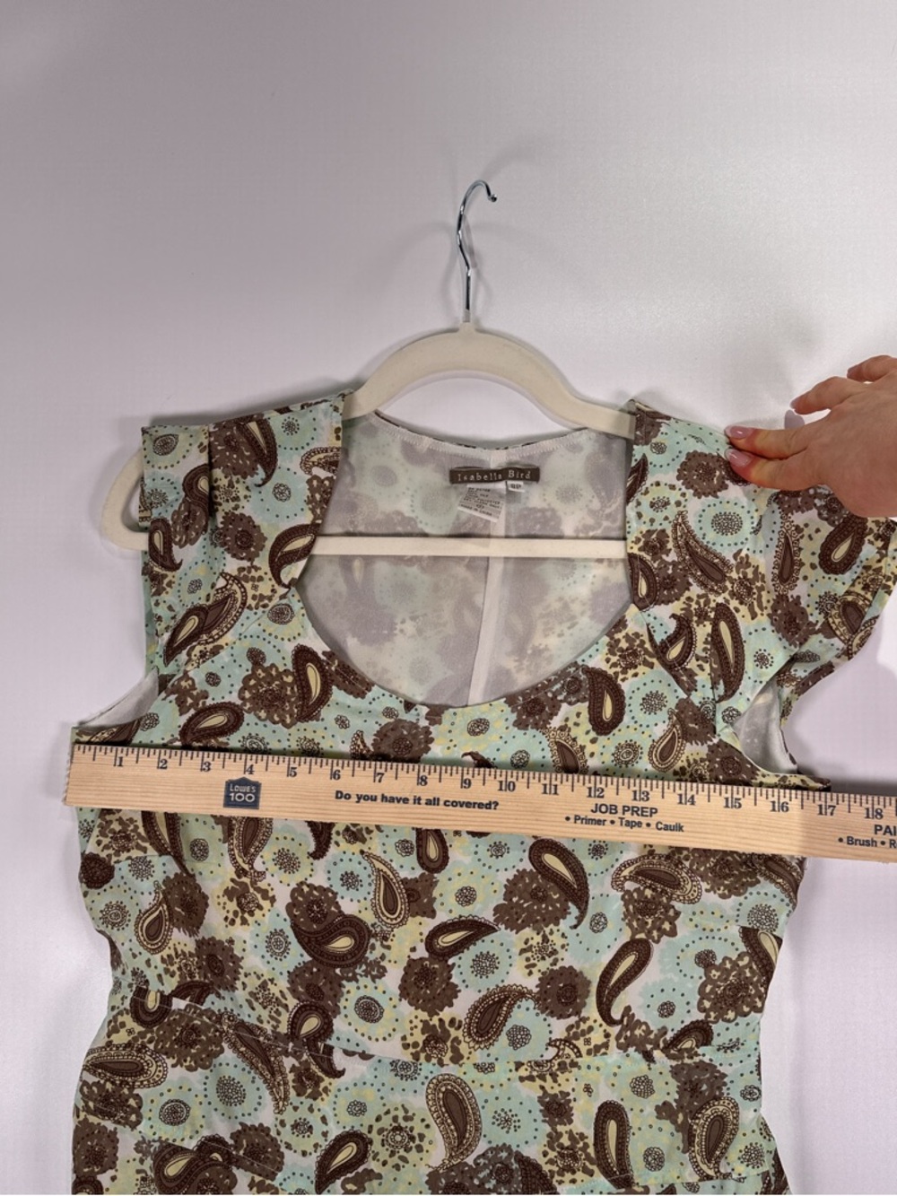 Isabella Bird Fit And Flare Dress Cap Sleeve Silk Paisley Mint Brown 8P - Picture 9 of 12